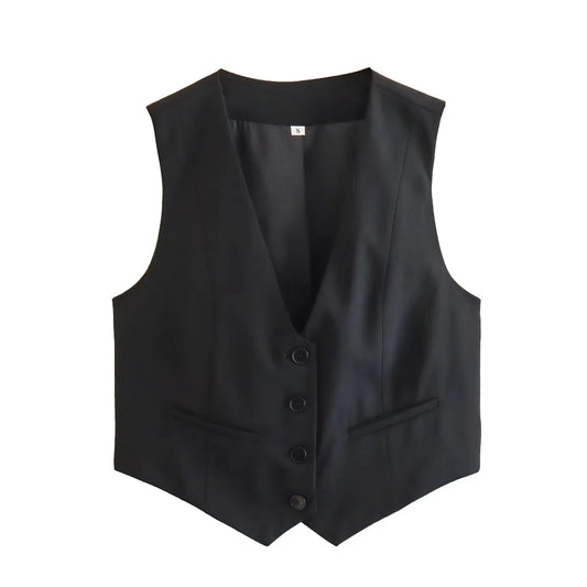Fashion Women Vest Sleeveless Vests for Women Chic V-Neck Single-Breasted Ladies Elegant White Waistcoat Tops