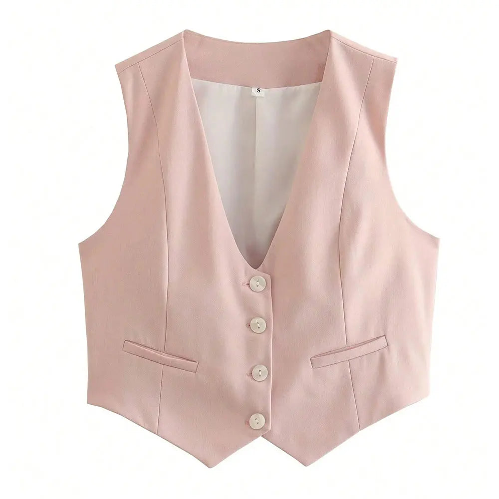 Fashion Women Vest Sleeveless Vests for Women Chic V-Neck Single-Breasted Ladies Elegant White Waistcoat Tops