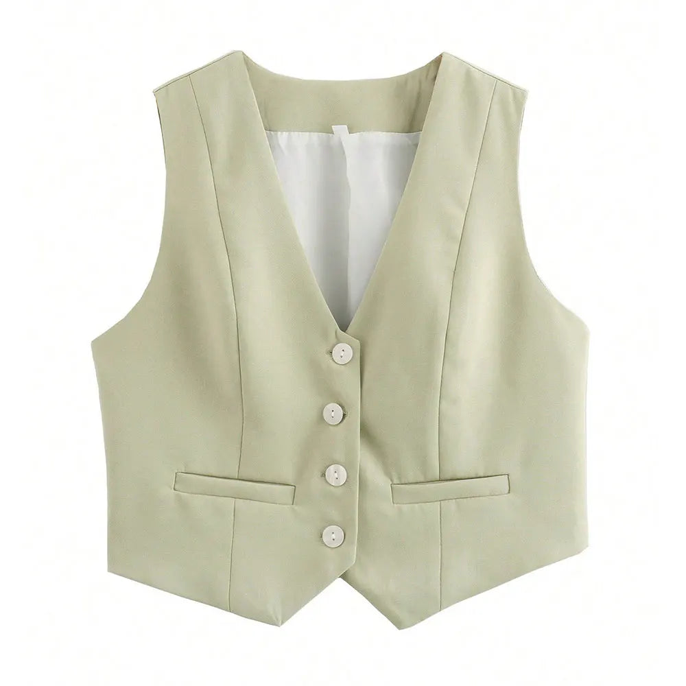 Fashion Women Vest Sleeveless Vests for Women Chic V-Neck Single-Breasted Ladies Elegant White Waistcoat Tops