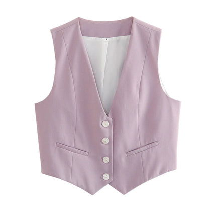 Fashion Women Vest Sleeveless Vests for Women Chic V-Neck Single-Breasted Ladies Elegant White Waistcoat Tops