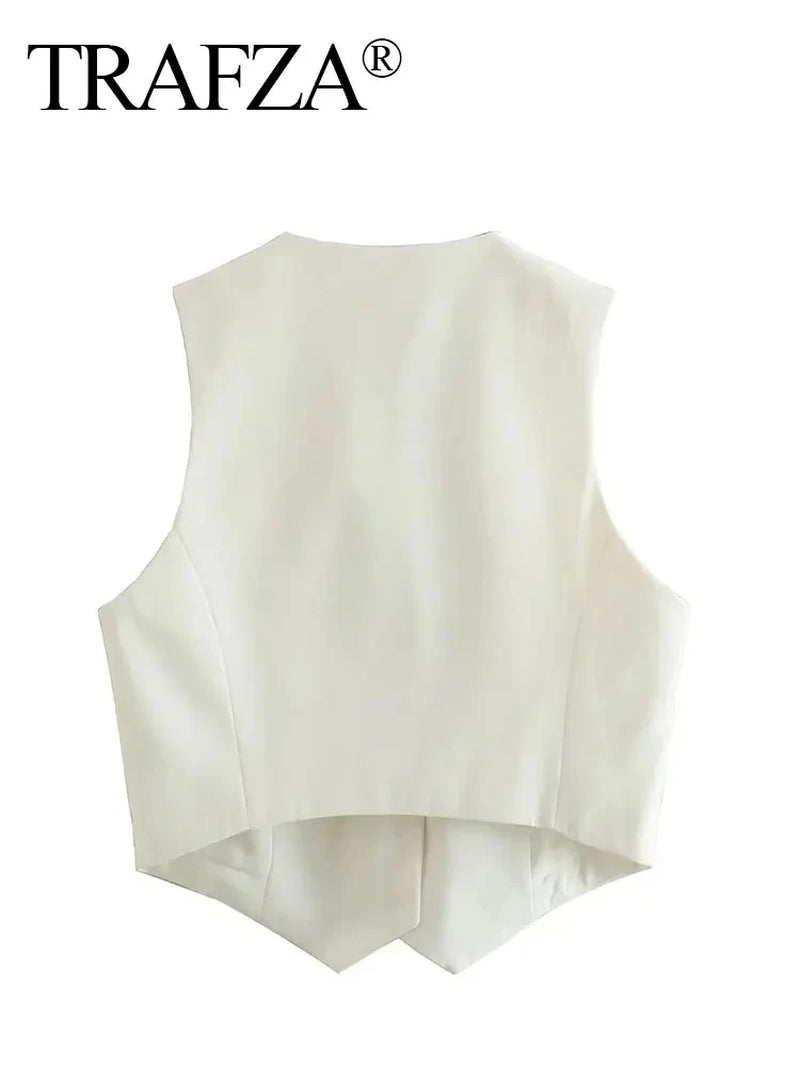 Fashion Women Vest Sleeveless Vests for Women Chic V-Neck Single-Breasted Ladies Elegant White Waistcoat Tops